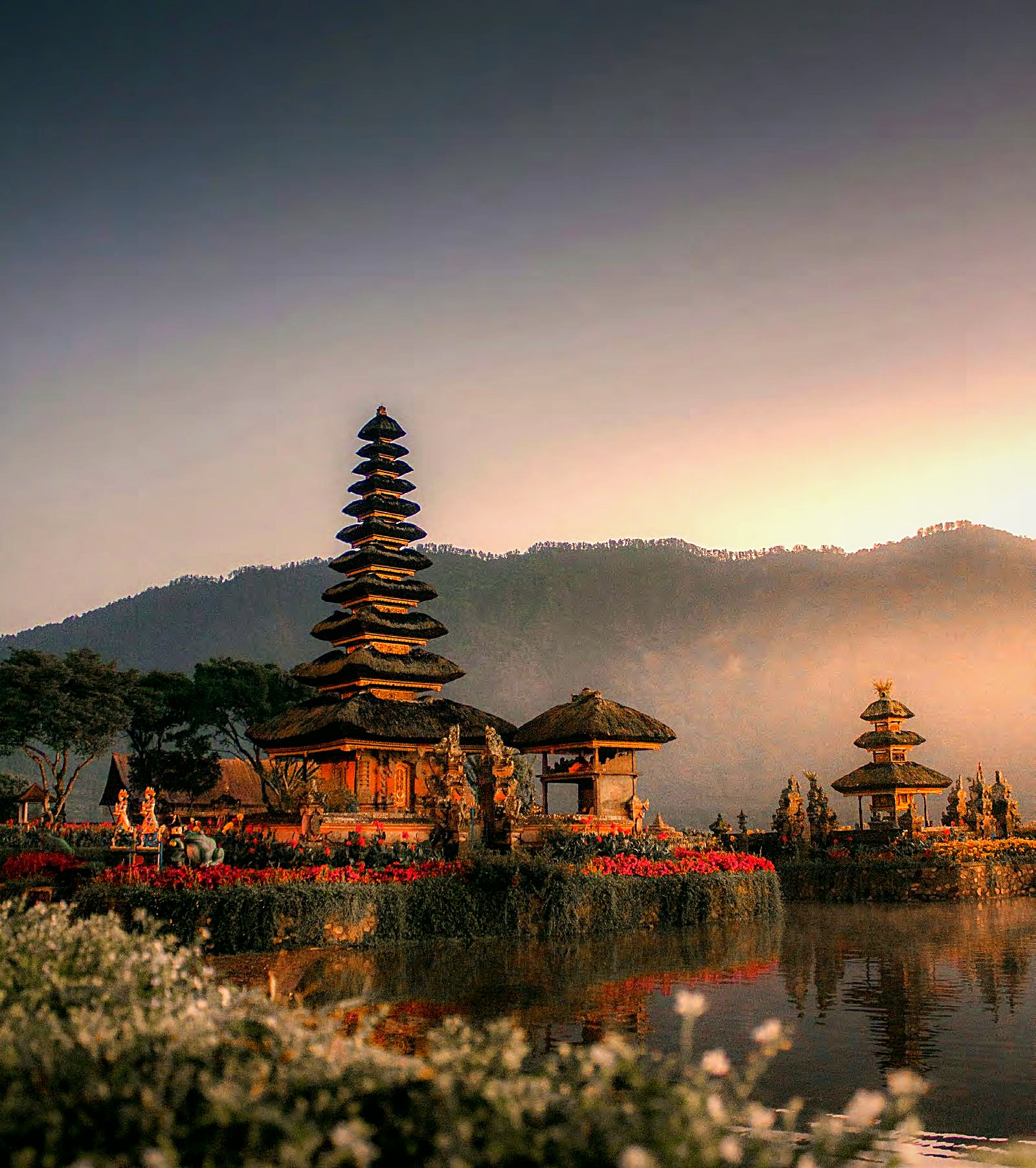 Balinese temple at dusk